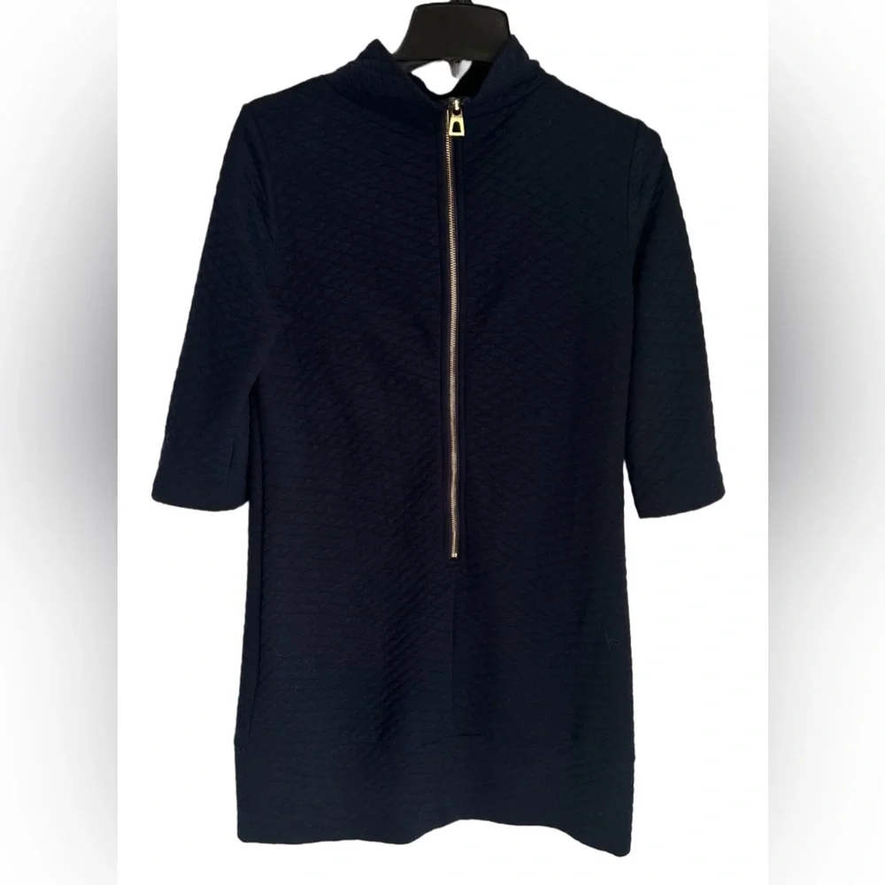 Quiet Luxury Tunic Dress Sail To Sable Quilted Nautical Coastal Blue Sz 8 Medium - Picture 2 of 4